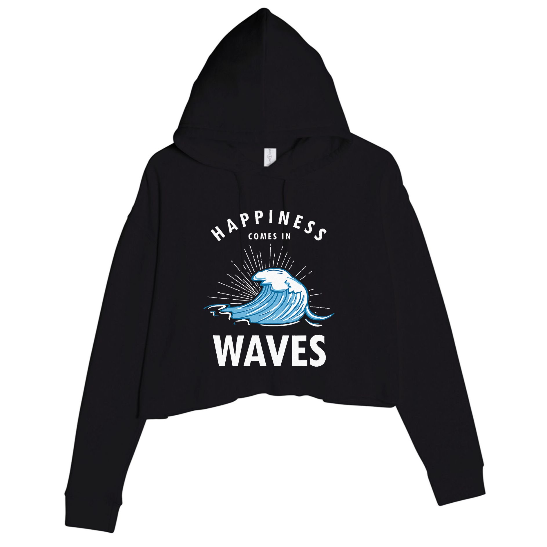 Happiness Comes In Waves Surfing Surfers Surf Beach Crop Fleece Hoodie