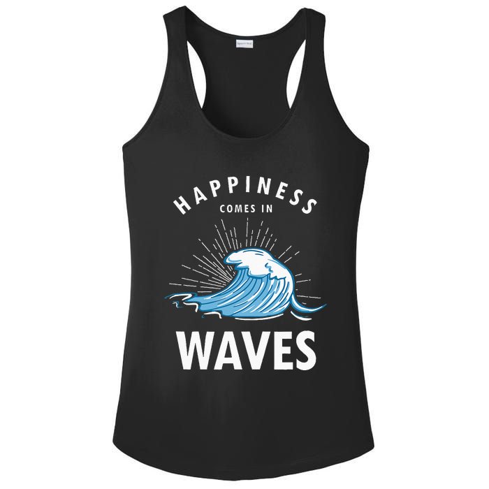 Happiness Comes In Waves Surfing Surfers Surf Beach Ladies PosiCharge Competitor Racerback Tank