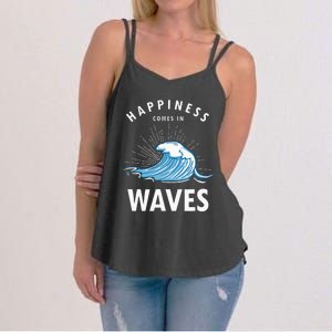 Happiness Comes In Waves Surfing Surfers Surf Beach Women's Strappy Tank