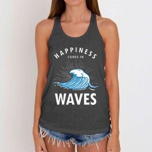 Happiness Comes In Waves Surfing Surfers Surf Beach Women's Knotted Racerback Tank