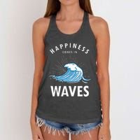 Happiness Comes In Waves Surfing Surfers Surf Beach Women's Knotted Racerback Tank