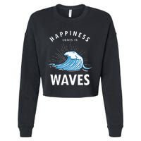 Happiness Comes In Waves Surfing Surfers Surf Beach Cropped Pullover Crew