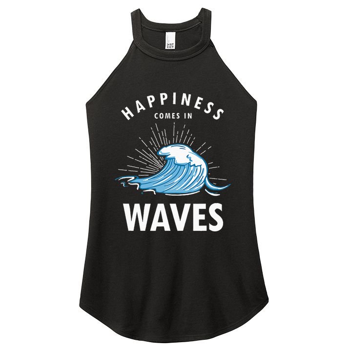Happiness Comes In Waves Surfing Surfers Surf Beach Women's Perfect Tri Rocker Tank