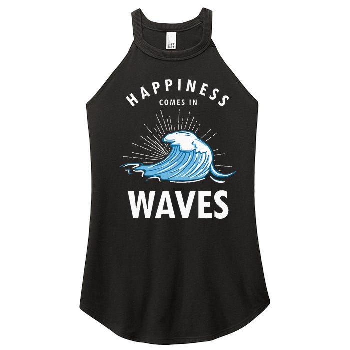 Happiness Comes In Waves Surfing Surfers Surf Beach Women's Perfect Tri Rocker Tank