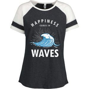 Happiness Comes In Waves Surfing Surfers Surf Beach Enza Ladies Jersey Colorblock Tee