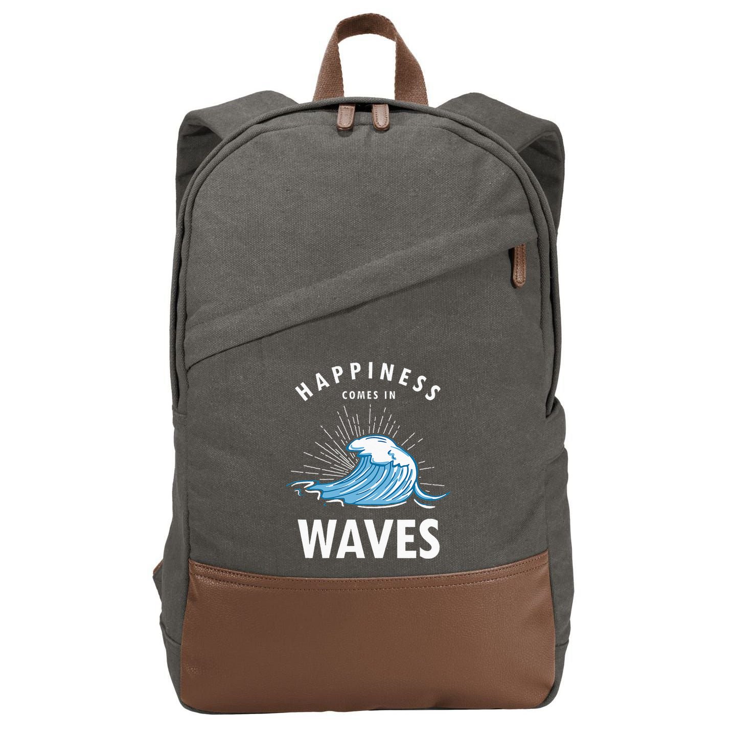 Happiness Comes In Waves Surfing Surfers Surf Beach Cotton Canvas Backpack