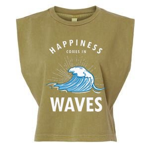 Happiness Comes In Waves Surfing Surfers Surf Beach Garment-Dyed Women's Muscle Tee