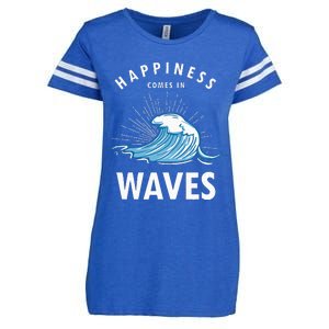 Happiness Comes In Waves Surfing Surfers Surf Beach Enza Ladies Jersey Football T-Shirt