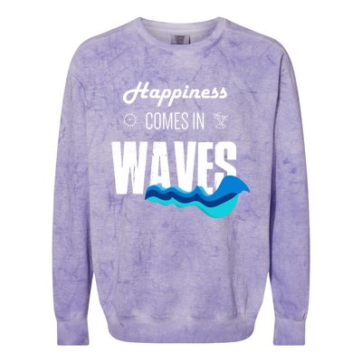 Happiness Comes In Waves Funny Surfer Swimmer Beach Funny Gift Colorblast Crewneck Sweatshirt