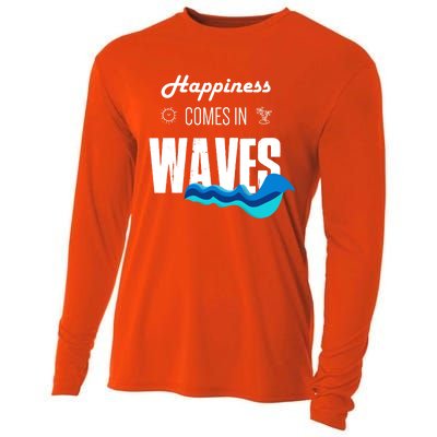 Happiness Comes In Waves Funny Surfer Swimmer Beach Funny Gift Cooling Performance Long Sleeve Crew