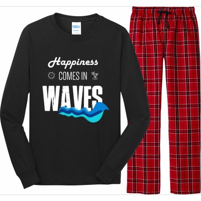 Happiness Comes In Waves Funny Surfer Swimmer Beach Funny Gift Long Sleeve Pajama Set