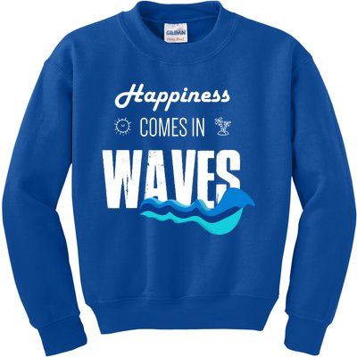 Happiness Comes In Waves Funny Surfer Swimmer Beach Funny Gift Kids Sweatshirt