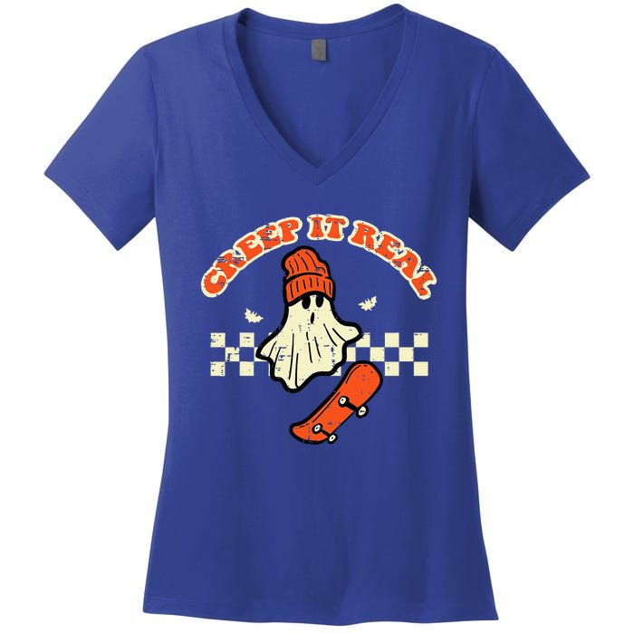 Halloween Creep It Real Ghost Skater Costume Women's V-Neck T-Shirt