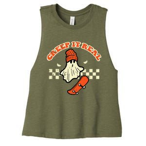 Halloween Creep It Real Ghost Skater Costume Women's Racerback Cropped Tank