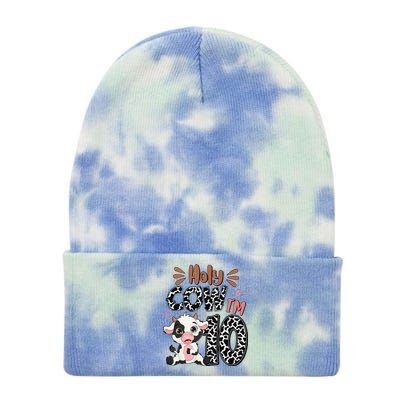 Holy Cow I'm 10 Birthday 10th Cow Farm Animals Bday Tie Dye 12in Knit Beanie