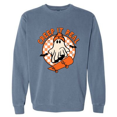 Halloween Creep It Real Ghost Boy Fall Season Garment-Dyed Sweatshirt