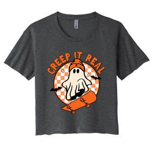 Halloween Creep It Real Ghost Boy Fall Season Women's Crop Top Tee