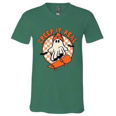 Halloween Creep It Real Ghost Boy Fall Season V-Neck T-Shirt