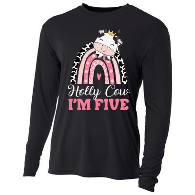 Holy Cow Im Five Birthday Outfit 5th Bday Cooling Performance Long Sleeve Crew