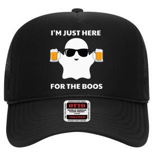 Halloween Costumes Im Just Here For The Boos Beer High Crown Mesh Back Trucker Hat