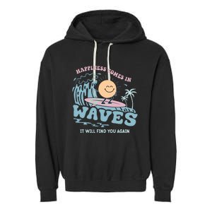 Happiness Comes In Waves Back Garment-Dyed Fleece Hoodie