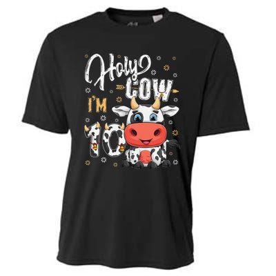 Holy Cow I'm Ten 10 Year Old Cows Farm Theme 10th Birthday Cooling Performance Crew T-Shirt