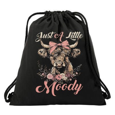 Highland Cow Just A Little Moody Flower Funny Farm Farmer Drawstring Bag