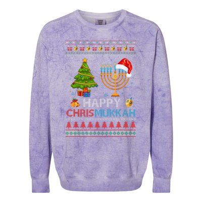 Happy Chrismukkah Jewish Hanukkah Chanukah Ugly Christmas Colorblast Crewneck Sweatshirt