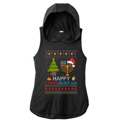 Happy Chrismukkah Jewish Hanukkah Chanukah Ugly Christmas Ladies PosiCharge Tri-Blend Wicking Draft Hoodie Tank