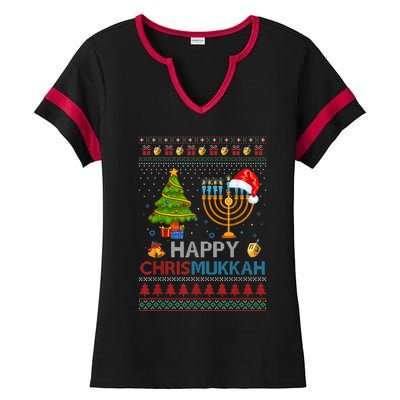 Happy Chrismukkah Jewish Hanukkah Chanukah Ugly Christmas Ladies Halftime Notch Neck Tee