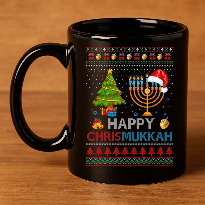 Happy Chrismukkah Jewish Hanukkah Chanukah Ugly Christmas 11oz C Handle Ceramic Mug