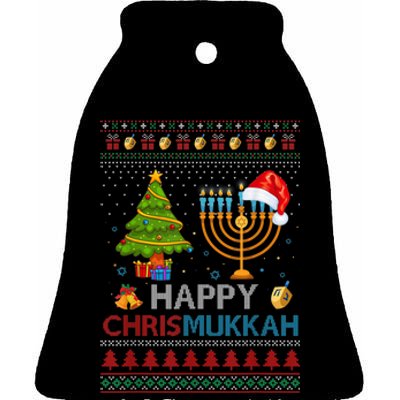 Happy Chrismukkah Jewish Hanukkah Chanukah Ugly Christmas Ceramic Bell Ornament