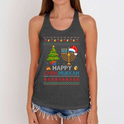 Happy Chrismukkah Jewish Hanukkah Chanukah Ugly Christmas Women's Knotted Racerback Tank