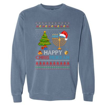 Happy Chrismukkah Jewish Hanukkah Chanukah Ugly Christmas Garment-Dyed Sweatshirt