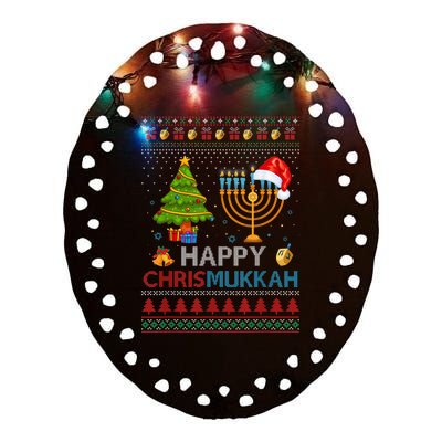 Happy Chrismukkah Jewish Hanukkah Chanukah Ugly Christmas Ceramic Oval Ornament