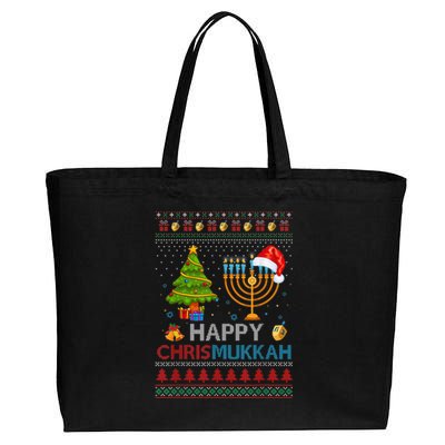 Happy Chrismukkah Jewish Hanukkah Chanukah Ugly Christmas Cotton Canvas Jumbo Tote