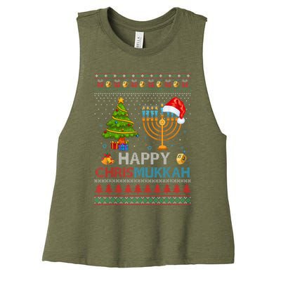 Happy Chrismukkah Jewish Hanukkah Chanukah Ugly Christmas Women's Racerback Cropped Tank