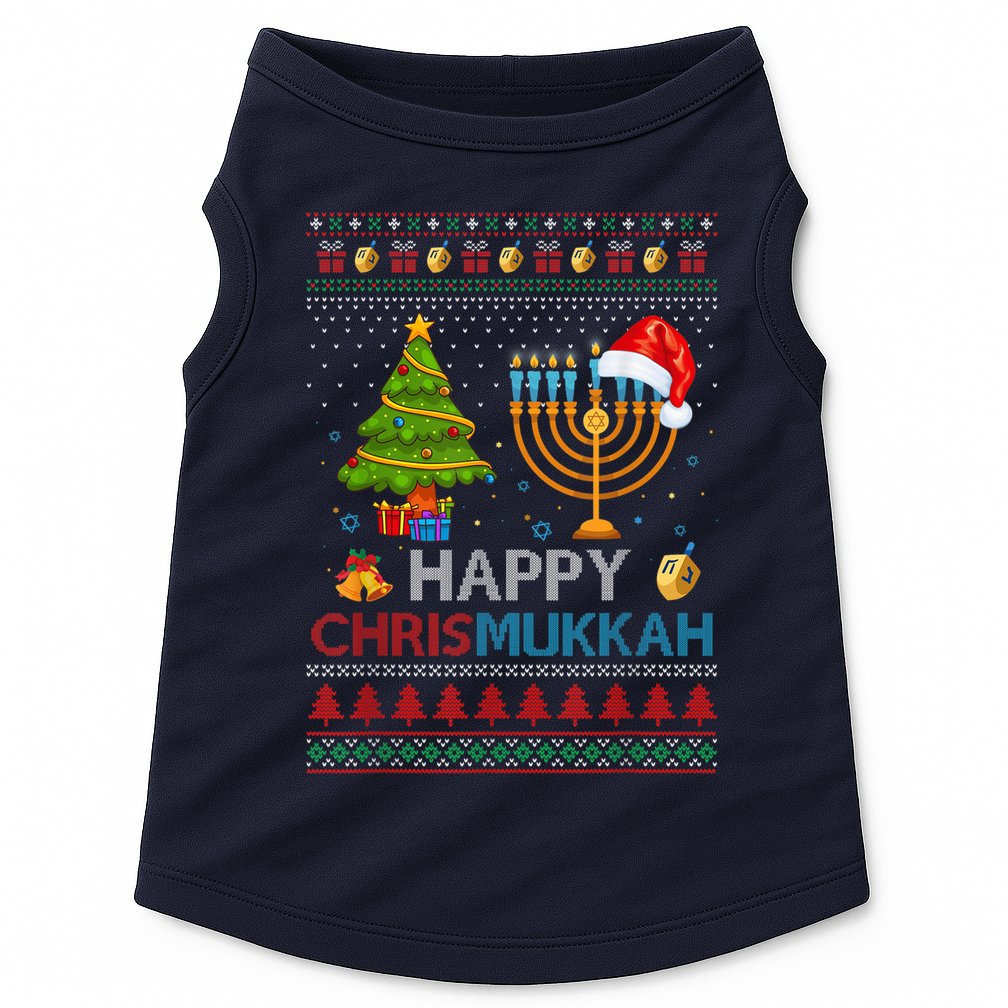 Happy Chrismukkah Jewish Hanukkah Chanukah Ugly Christmas Doggie Tank