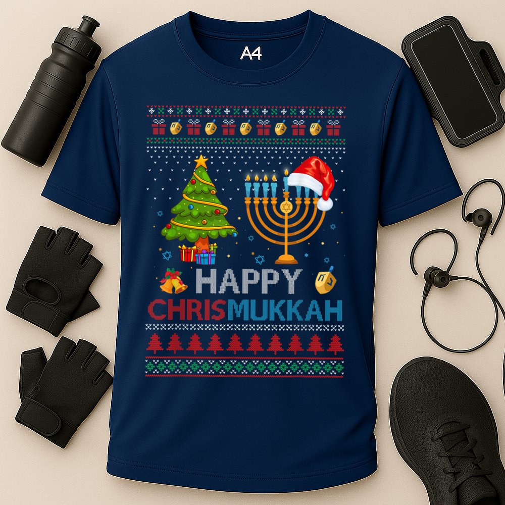 Happy Chrismukkah Jewish Hanukkah Chanukah Ugly Christmas Cooling Performance Crew T-Shirt