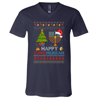 Happy Chrismukkah Jewish Hanukkah Chanukah Ugly Christmas V-Neck T-Shirt