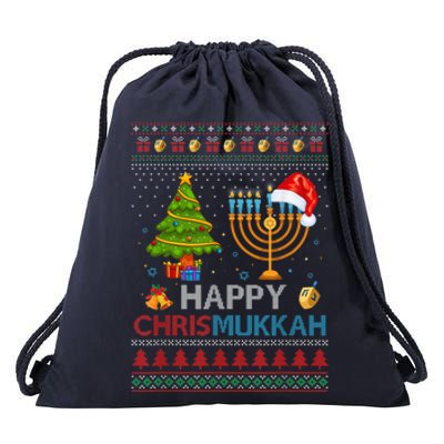 Happy Chrismukkah Jewish Hanukkah Chanukah Ugly Christmas Drawstring Bag