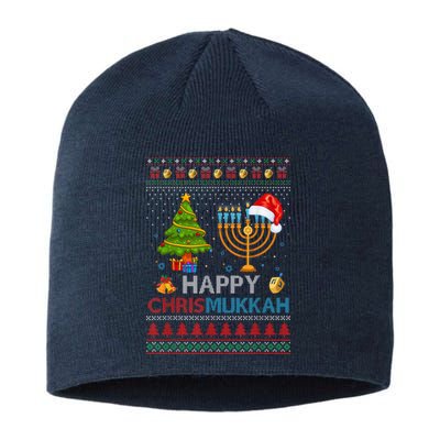 Happy Chrismukkah Jewish Hanukkah Chanukah Ugly Christmas Sustainable Beanie