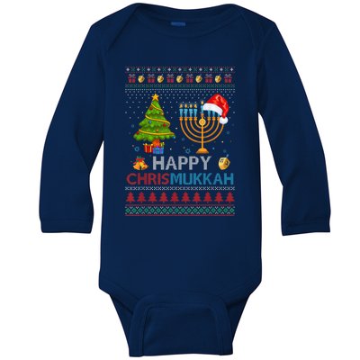 Happy Chrismukkah Jewish Hanukkah Chanukah Ugly Christmas Baby Long Sleeve Bodysuit