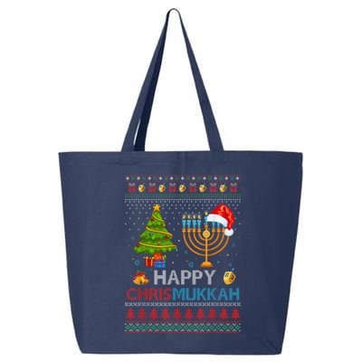 Happy Chrismukkah Jewish Hanukkah Chanukah Ugly Christmas 25L Jumbo Tote