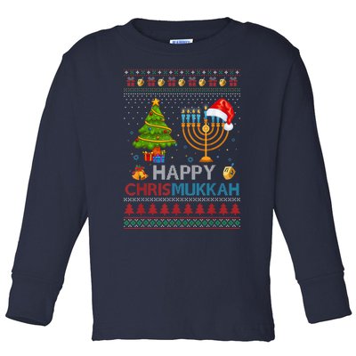 Happy Chrismukkah Jewish Hanukkah Chanukah Ugly Christmas Toddler Long Sleeve Shirt