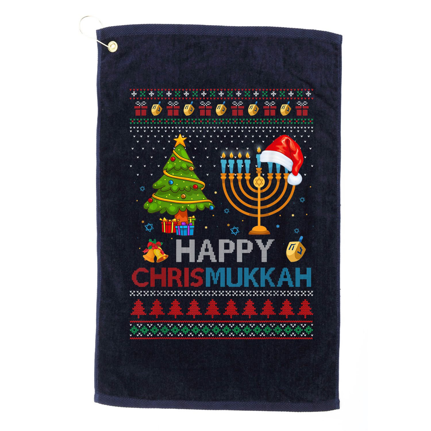 Happy Chrismukkah Jewish Hanukkah Chanukah Ugly Christmas Golf Towel