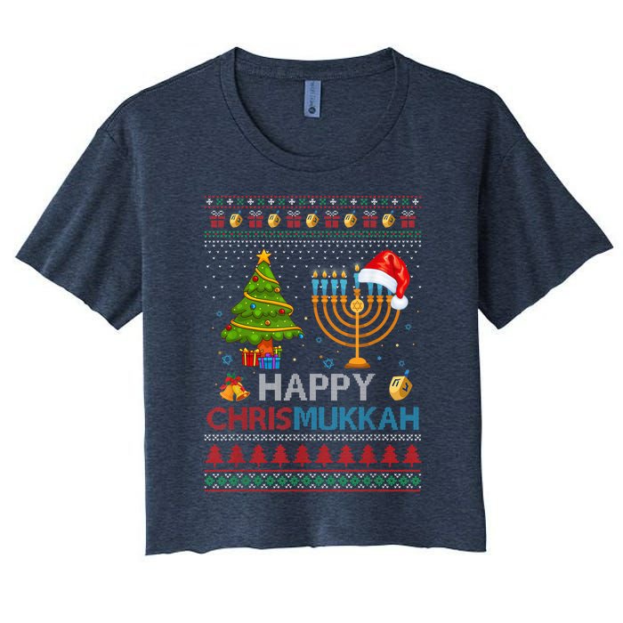 Happy Chrismukkah Jewish Hanukkah Chanukah Ugly Christmas Women's Crop Top Tee