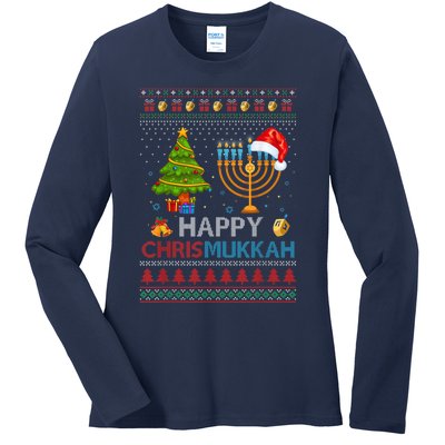 Happy Chrismukkah Jewish Hanukkah Chanukah Ugly Christmas Ladies Long Sleeve Shirt