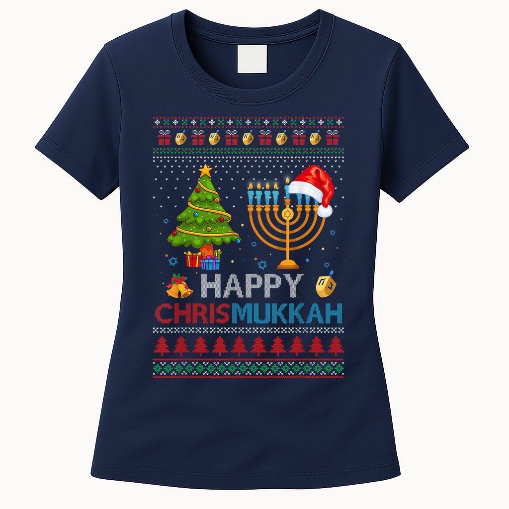 Happy Chrismukkah Jewish Hanukkah Chanukah Ugly Christmas Womens T-Shirt