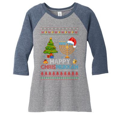 Happy Chrismukkah Jewish Hanukkah Chanukah Ugly Christmas Women's Tri-Blend 3/4-Sleeve Raglan Shirt